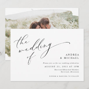 Convite Casamento Horizontal de Foto Romântica com Letra V