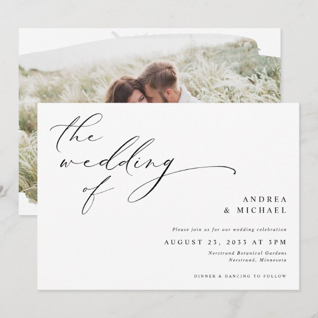 Convite Casamento Horizontal de Foto Romântica com Letra V (Frente/Verso)
