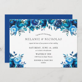 Convite Casamento horizontal floral com cor aquosa azul de