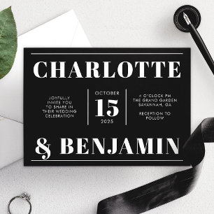 Convite Casamento Horizontal Moderno em Preto e Branco Ous