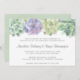 Convite Casamento Horizontal Suculento Verde e Roxo