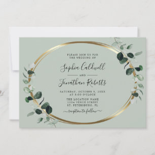 Convite Casamento Horizontal Tudo em Um Eucalyptus Dourado