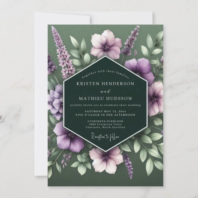 Convite Casamento Hunter Lavender Bloom (Frente)