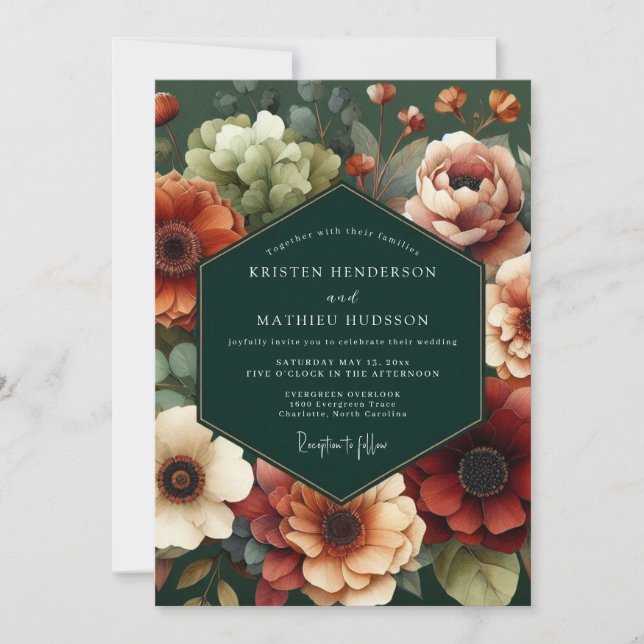 Convite Casamento Hunter Outono Flora (Frente)