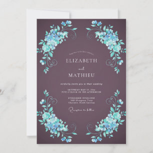 Convite Casamento Hydrangea Água- Marinha Amora