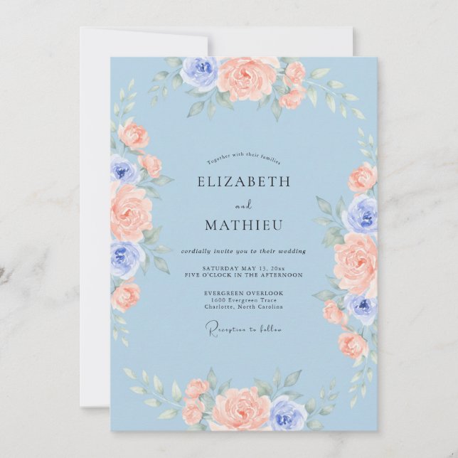 Convite Casamento Idílico de Primavera com Pêssego Azure (Frente)