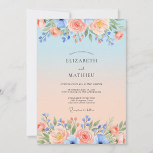 Convite Casamento Idílico de Verão com Céu Azul e Pêssego