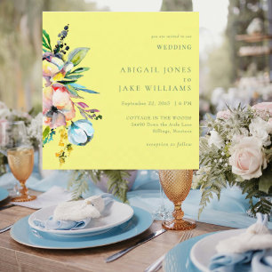Convite Casamento II Quadrado Floral Amarelo de Verão