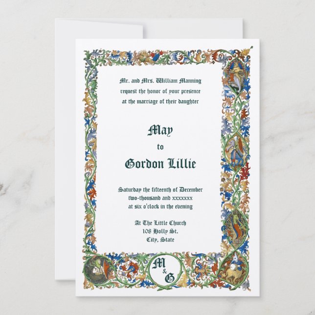 Convite Casamento Iluminado da Idade Média 1400 (Frente)