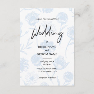 Convite Casamento Ilustração Elegante Floral Azul Claro