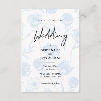 Convite Casamento Ilustração Elegante Floral Azul Claro