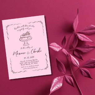 Convite Casamento Ilustrado à Mão com Rosa Caprichoso 