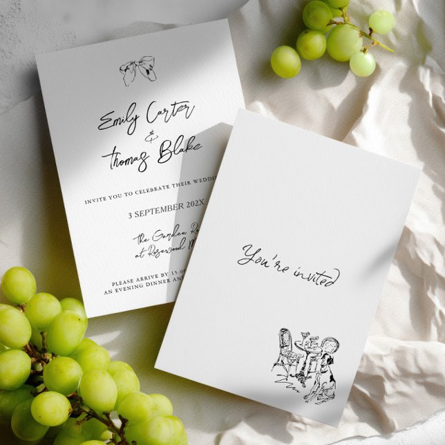 Convite Casamento Ilustrado à Mão com Tinta Caprichosa (Whimsical Ink Hand Drawn Illustration Wedding Invitation)