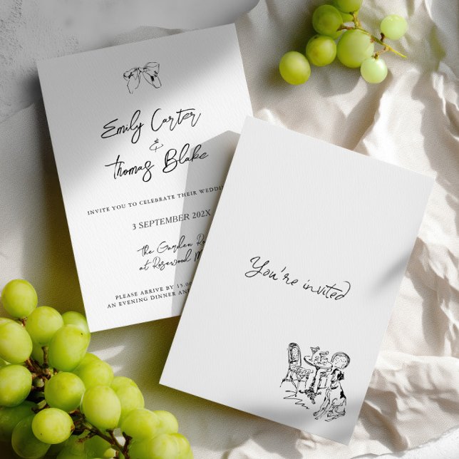 Convite Casamento Ilustrado à Mão com Tinta Caprichosa (Whimsical Ink Hand Drawn Illustration Wedding Invitation)