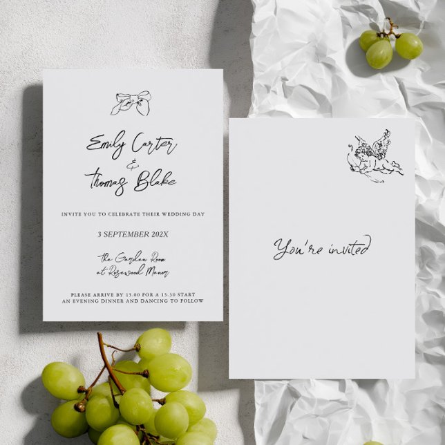 Convite Casamento Ilustrado à Mão com Tinta Caprichosa (Whimsical Ink Hand Drawn Illustration Wedding Invitation)