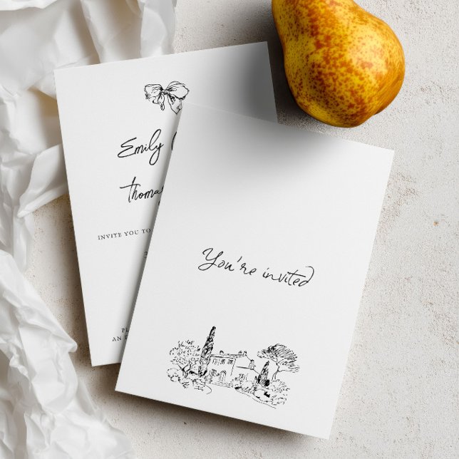 Convite Casamento Ilustrado à Mão com Tinta Caprichosa (Whimsical Ink Hand Drawn Illustration Wedding Invitation)