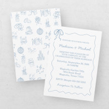 Casamento Ilustrado Azul Desenhado à Mão Caprichos