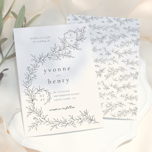 Convite Casamento Ilustrado Botânico Floral Preto e Creme