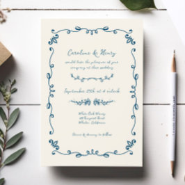 Convite Casamento Ilustrado Branca E Manuscrito