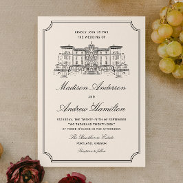 Convite Casamento Ilustrado de Mansão Clássica