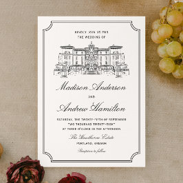 Convite Casamento Ilustrado de Mansão Clássica