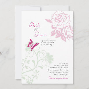 Convite Casamento ilustrado de Rosas e borboletas