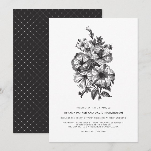 Convite Casamento Ilustrado Elegante Floral (Frente/Verso)