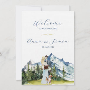 Convite Casamento Ilustrado na Montanha Rústica