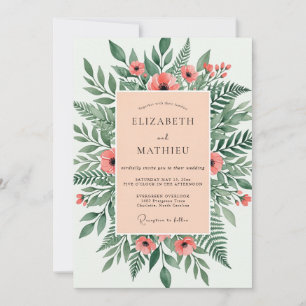 Convite Casamento Ilustrativo Florestal com Salmão