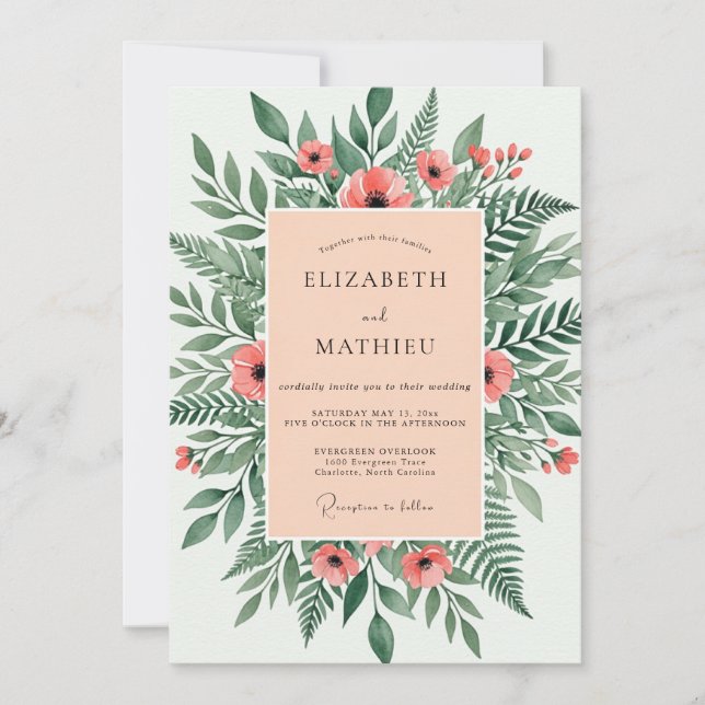 Convite Casamento Ilustrativo Florestal com Salmão (Frente)