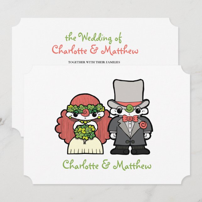 Convite Casamento Imísico de Personagens de desenho animad (Frente/Verso)