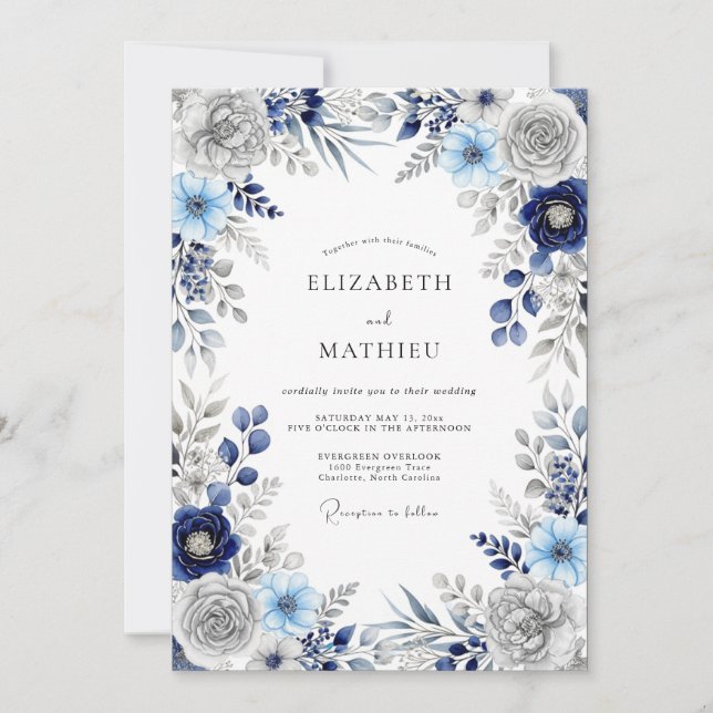 Convite Casamento Imperial de Inverno Azul-Marinho (Frente)