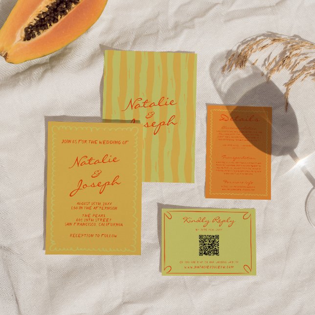 Convite Casamento Imporal Colorido Pinstripes Escrito À Mã (Criador carregado)