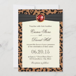 Convite Casamento Impresso de Leopard com Brisas Negras Ru