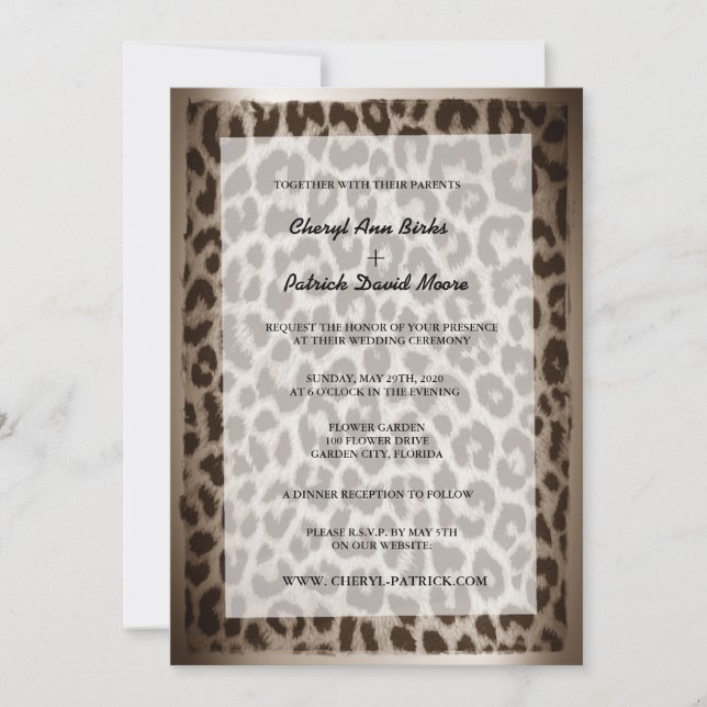 Convite Casamento Impresso de Taupe Leopard Moderno Elegan (Frente)