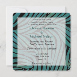 Convite Casamento Impresso de Teal Zebra