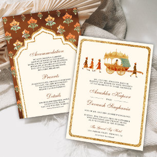 Convite Casamento Indiano Carruagem Dourada Rainha Vintage