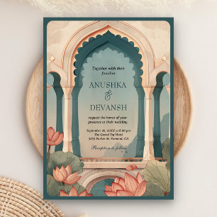 Convite Casamento Indiano com Arco Floral Vintage Lotus Có