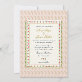 Convite Casamento indiano da fronteira com a Flor Rosa