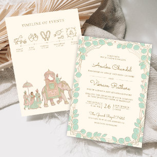Convite Casamento Indiano Elefante Baraat de Hortelã Eucal