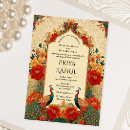 Convite Casamento Indiano Elegante Floral Vintage Pavão
