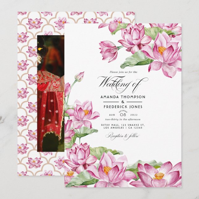 Convite Casamento Indiano Flor de Lótus (Frente/Verso)