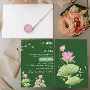 Convite Casamento Indiano Flor de Lótus Verde Profundo
