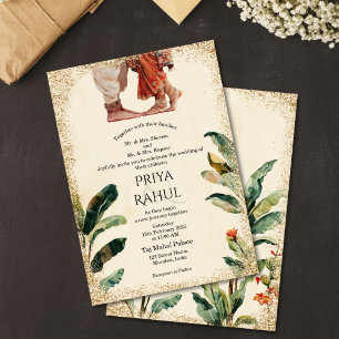 Convite Casamento Indiano Hindu Floral Vintage Elegante