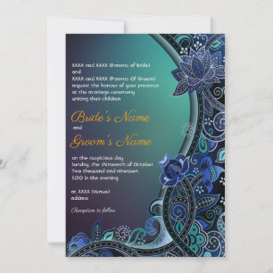 Convite Casamento indiano Luxe azul verde de Paisley Lotus