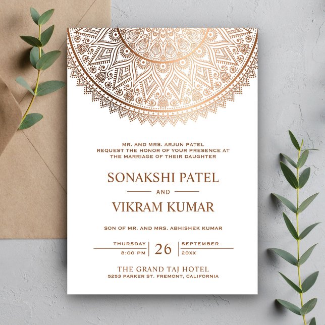 Convite Casamento Indiano Mandala Branco Tradicional (Criador carregado)