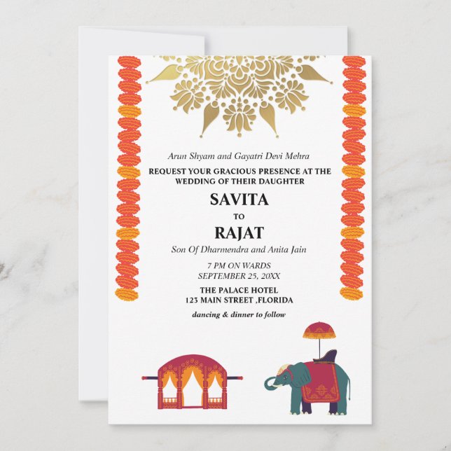 Convite Casamento Indiano Moderno Criativo (Frente)