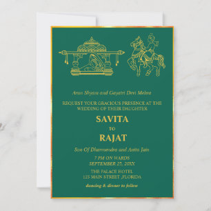 Convite Casamento Indiano Moderno Verde Esmeralda