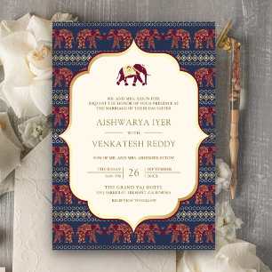 Convite Casamento Indiano Navy Burgundy Elefante Tudo em U