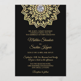 Convite Casamento indiano preto Dourado da mandala